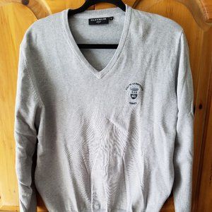 Glenmuir 1891 Golf de la Bretesche France Gray V-Neck Sweater Cotton Size Large